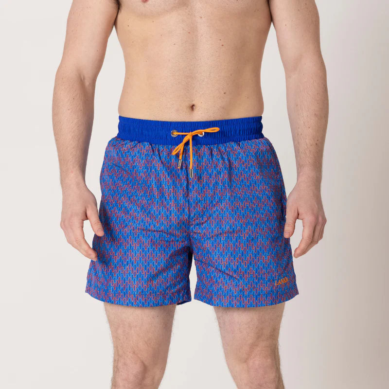 Lanka Mixed Chevron Swim Shorts - Navy/Orange